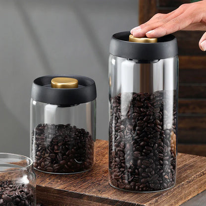 Vacuum Sealed Glass Coffee Bean Jar — Airtight, Moisture-Proof Household Container with Air Extraction for Fresh Coffee