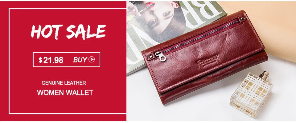 Women's Genuine Leather Long Wallet – Fashion Clutch with Coin Purse, Card Holder & Phone Pocket by Contact's