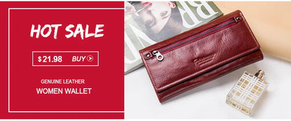 Women's Genuine Leather Long Wallet – Fashion Clutch with Coin Purse, Card Holder & Phone Pocket by Contact's