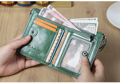 CONTACT'S Genuine Leather Short Wallet for Women — Luxury Designer Card & Coin Holder, Mini Money Clip Wallet with Free Shipping