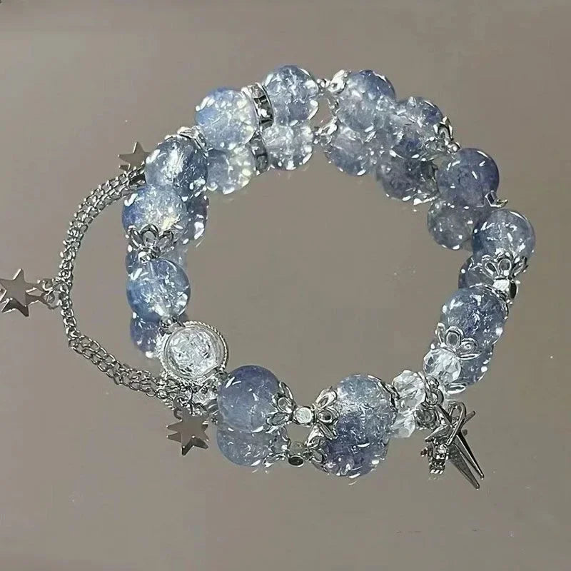 Star Chain Tassel Bracelet for Women – Fantasy Blue Crystal Beads on Elastic Rope, Perfect Gift for Best Friends