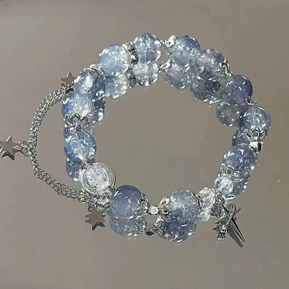 Star Chain Tassel Bracelet for Women – Fantasy Blue Crystal Beads on Elastic Rope, Perfect Gift for Best Friends