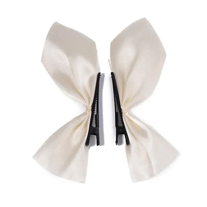 2pcs Black & White Ribbon Hair Bow Clips – Vintage Bowknot Side Hairpins, Cute Barrettes for Girls & Women, Headdress Accessories