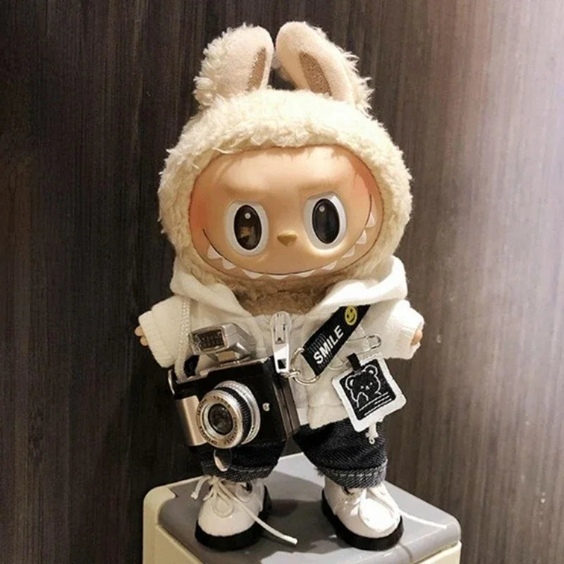 17cm Labubu Idol Dolls Clothes - Kpop EXO DIY Accessories, Cute Mini Plush FEAR Hoodie Se