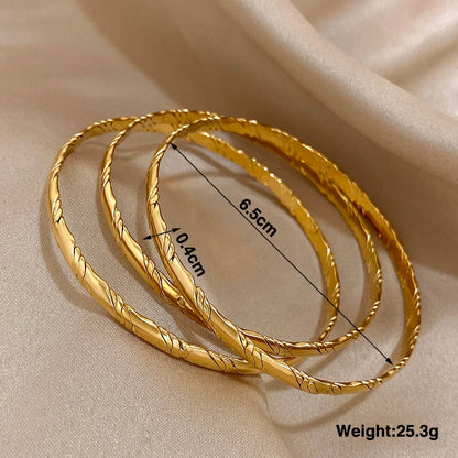3Pcs Gold Plated Twist Stainless Steel Bangle Bracelet Set for Women – Waterproof Tibetan Buddha Stackable Wrist Jewelry