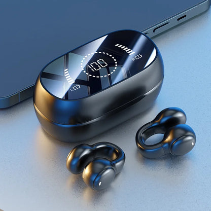Wireless Bluetooth Earphones with Mirror Display – Soft Silicone Ear Clip, Noise Reduction, HD Sound, Lossless Audio for Sports