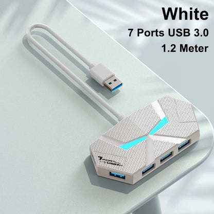 7-Port USB 3.0 Hub Type-C Docking Station — High-Speed 5Gbps Adapter for Laptop, Hard Drive, Mouse & Keyboard