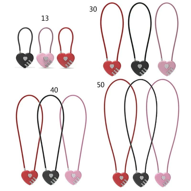 Love-Shaped Heart Code Padlock – Wedding Gift with Password Lock, Long Wire Rope for Trolley Case & Security