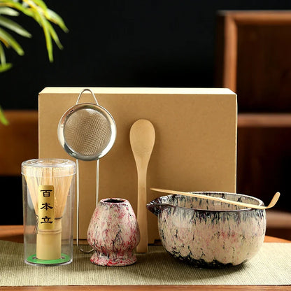 6PCS Japanese Matcha Tea Set – Bamboo Whisk, Teaspoon, Bowl & Whisk Holder for Tea Lovers, Tea-Making Tools