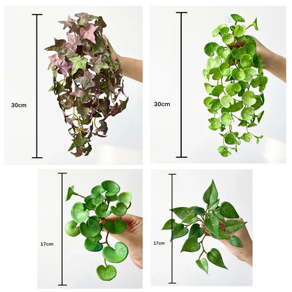 Artificial Mini Copper Coin Grass Bouquet - Soft Glue Fake Plant for Wall Hanging, Home, Office & Garden Decor
