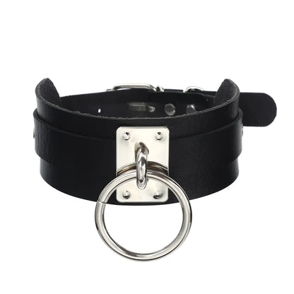 Goth Punk Rock Choker Necklace — Black Leather Collar for Women, Halloween Cosplay Jewelry & Party Costume Accessory