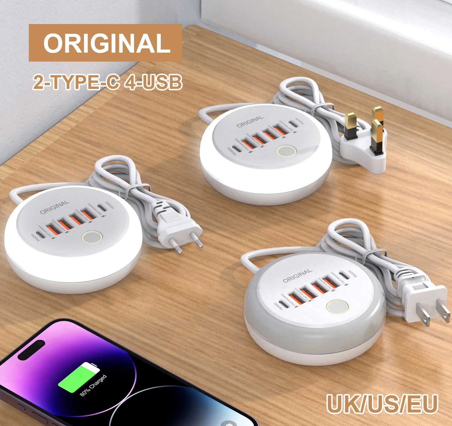 50W 6-Port USB PD Charger - Fast Charging Travel Adapter with Quick Charge 3.0 for iPhone, Samsung & Xiaomi