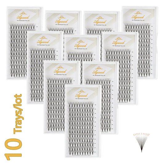 AGUUD 10-Tray Premade Volume Lashes – Super Fans with Needle Stem & Narrow Base for Eyelash Extensions