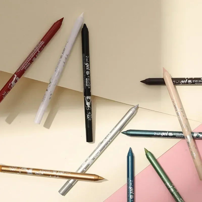 2-in-1 Waterproof Eyeliner and Lip Liner Gel Pencil - Long-lasting Blue, White, Black, Brown Colors - Easy Wear Makeup for Eyes