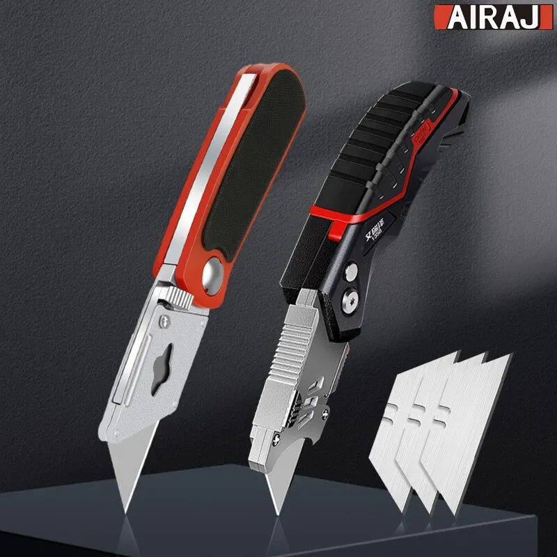 AIRAJ Heavy Duty Utility Knife: Retractable Sharp Blade for Professional Electrician, Steel Break 18mm Blade, Multifunctional Design