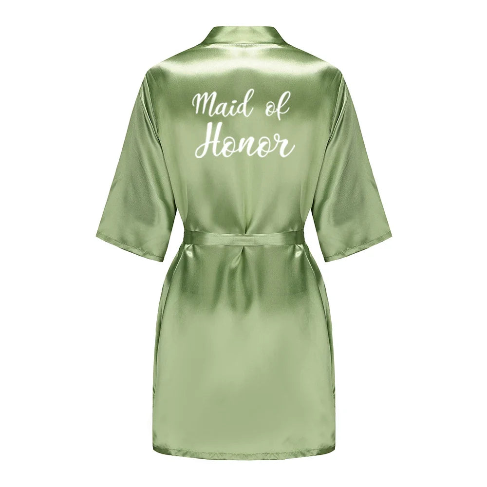Plus Size Satin Silk Robe for Women - Wedding Bride Bridesmaid Bathrobe Sleepwear in Sage Green