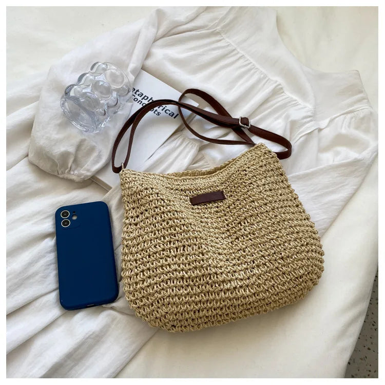 Straw Knitted Handbag – Women’s Woven Shoulder & Crossbody Beach Bag