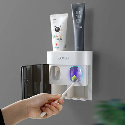 Effortless Toothpaste Dispenser with Magnetic Toothbrush Holder - Wall Mounted Bathroom Accessories