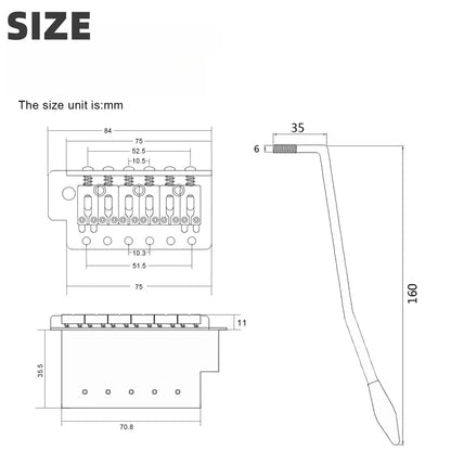 Miwayer 52.5mm Guitar Tremolo Bridge — Vintage Steel Saddle Block Set for Fender Strat & Squier Electric Guitars, Chrome