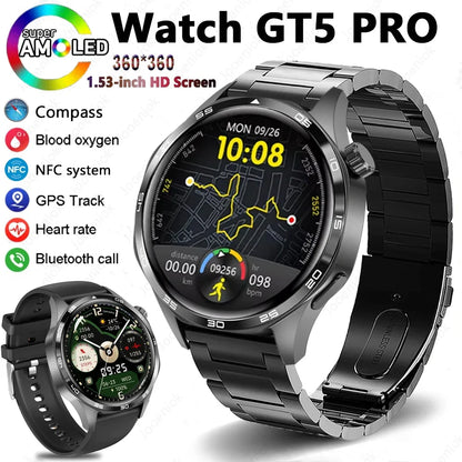 2025 GPS NFC Smartwatch for Men – 360x360 AMOLED HD Screen, Bluetooth Call, Waterproof, Compatible with Huawei Watch 5 Pro