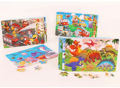 30PCS Montessori Wooden 3D Cartoon Animal Puzzle – Educational Jigsaw Board Game for Kids