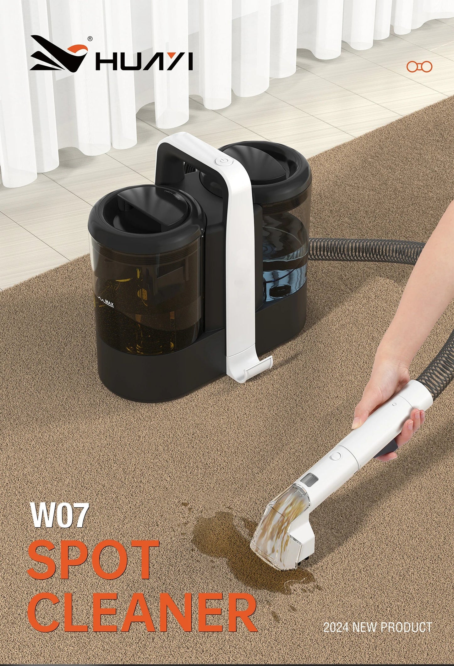 Mamnv Spot Cleaner - 600/450W Handheld Carpet Cleaner with 15/11KPa Suction, Integrated Spray Suction Machine for Sofas & Curtains