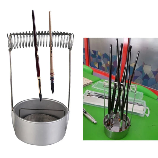 Portable Paint Brush Cleaner with Screen & Holder — Stainless Steel Spring Washer for Oil Painting, School & Art Brushes