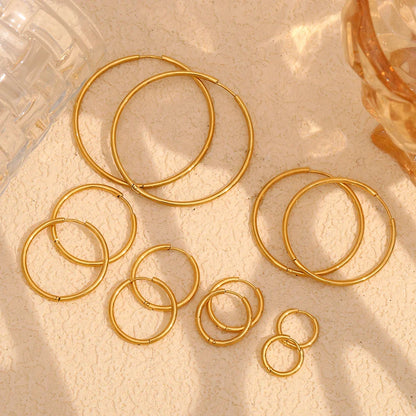 E.B.belle Minimalist Stainless Steel Hoop Earrings — 14K Gold-Plated Small, Medium & Large Loops for Women