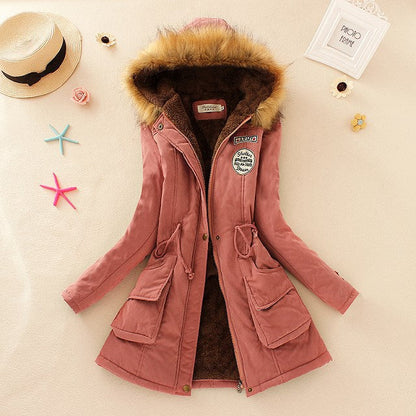 2024 Women's Winter Cotton Jacket – Slim Fit Hooded Parka, Embroidered Padded Warm Casual Overcoat
