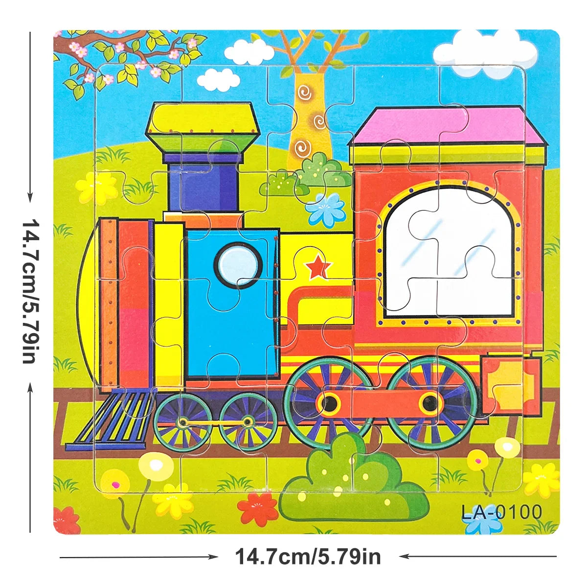 14.7cm Wooden Jigsaw Puzzle – Transportation & Marine Animal Educational Toy for Kids