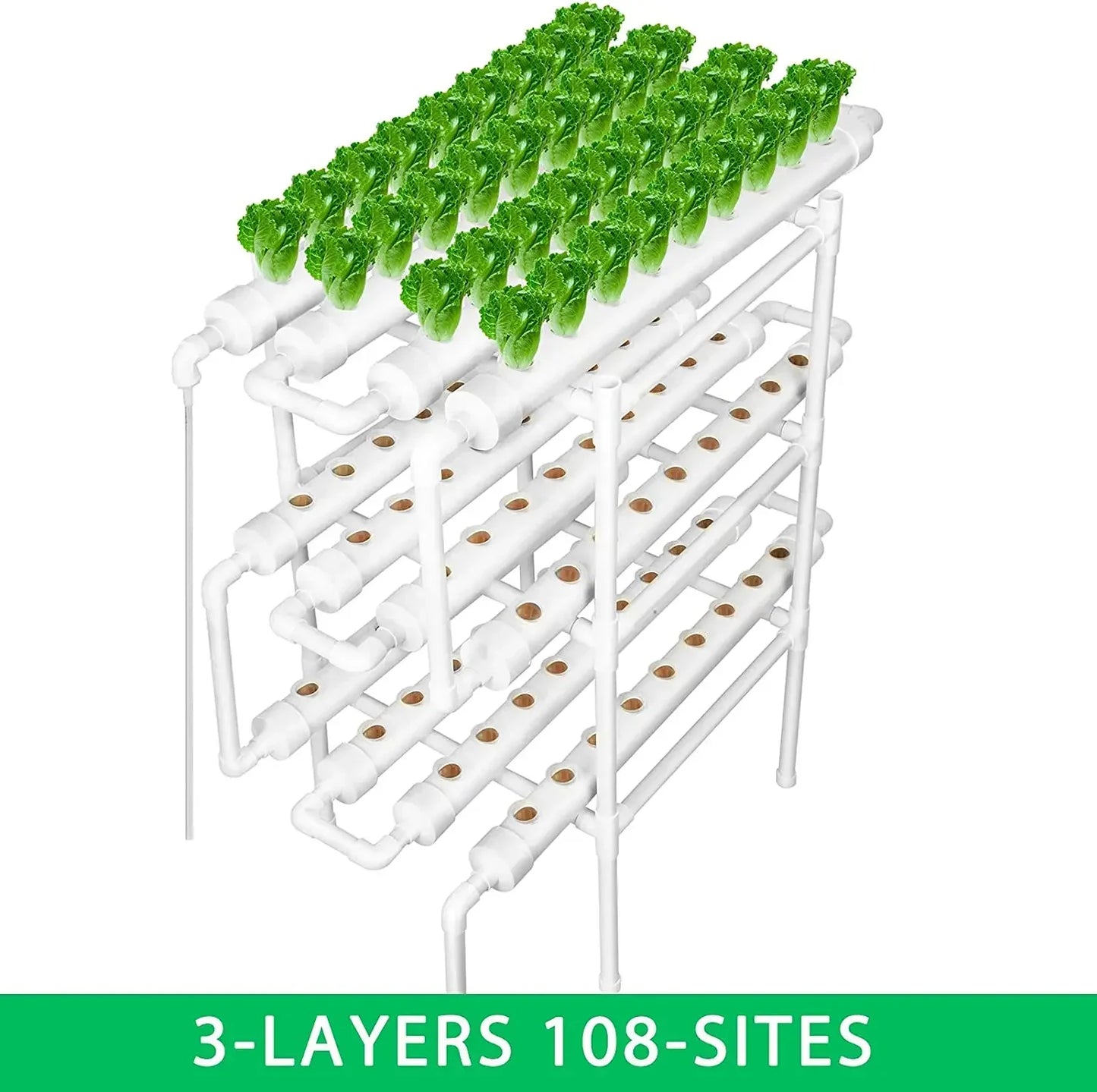 3 Layer Hydroponics Growing System – 108 Sites PVC Pipe Soilless Cultivation Kit for Vegetables & Herbs