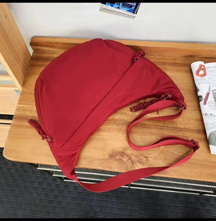 Trendy Women’s Soft Cloth Shoulder Bag | Solid Color Casual Crossbody & Hobo Bag for Students