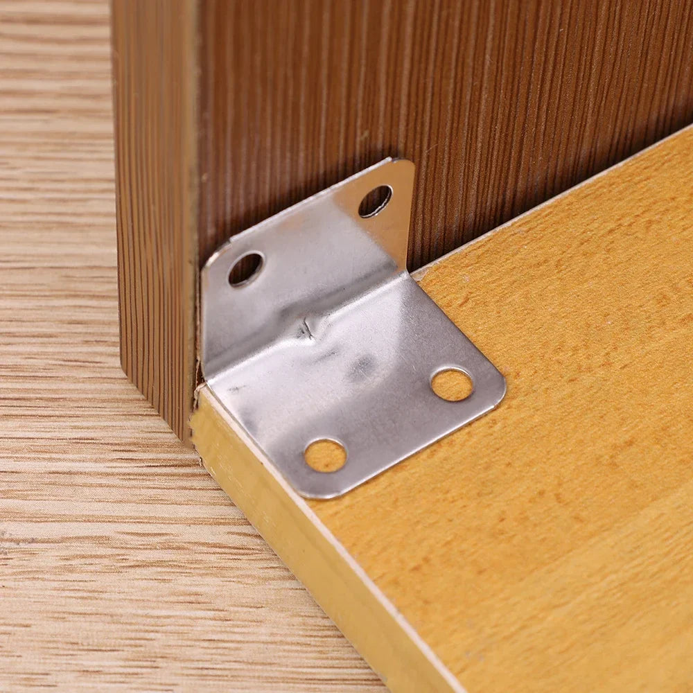 50/10PCS Universal Stainless Steel Corner Bracket | 90 Degree Right Angle Fixed Bracket for Wood Furniture, Bedframe, Cabinet Accessories