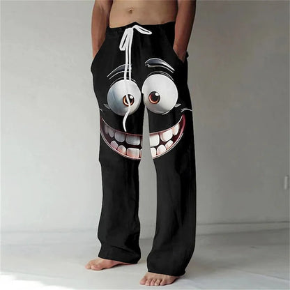 Men's 3D Facial Expression Pants - Trendy Wide-Leg Printed Casual Trousers
