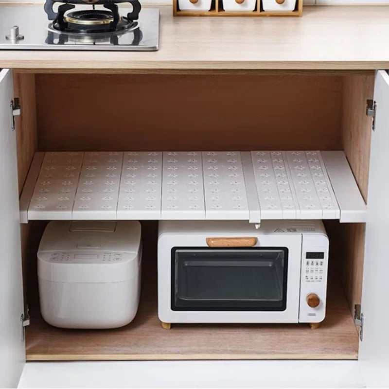 White Expandable Divider - Adjustable Clothing Closet Shelf for Wardrobe, Kitchen, and Bathroom Storage, Punch-free Shelf Dividers