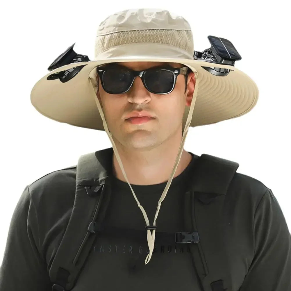 Men’s Wide Brim Solar Fan Hat – UPF50+ Sun Protection, Dual Power USB Adjustable Outdoor Hat for Beach & Fishing