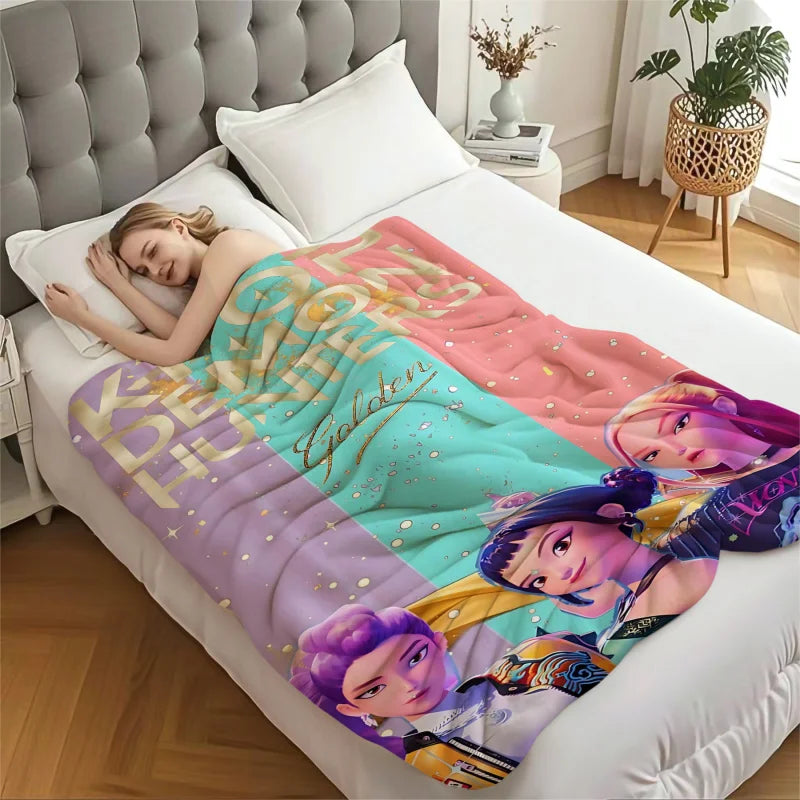 K-Pop Demon Hunter Flannel Blanket — Anime Girl Team Throw — Winter Warm Sofa & Bed Cover Fan Gift