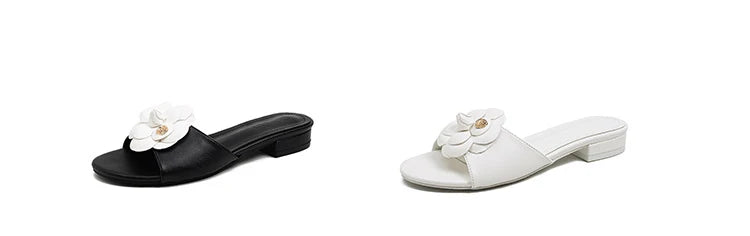 Luxury Women’s Flower Slippers — Camellia Open-Toe Slides for Home & Outdoor, Ladies Flip Flop Sandals