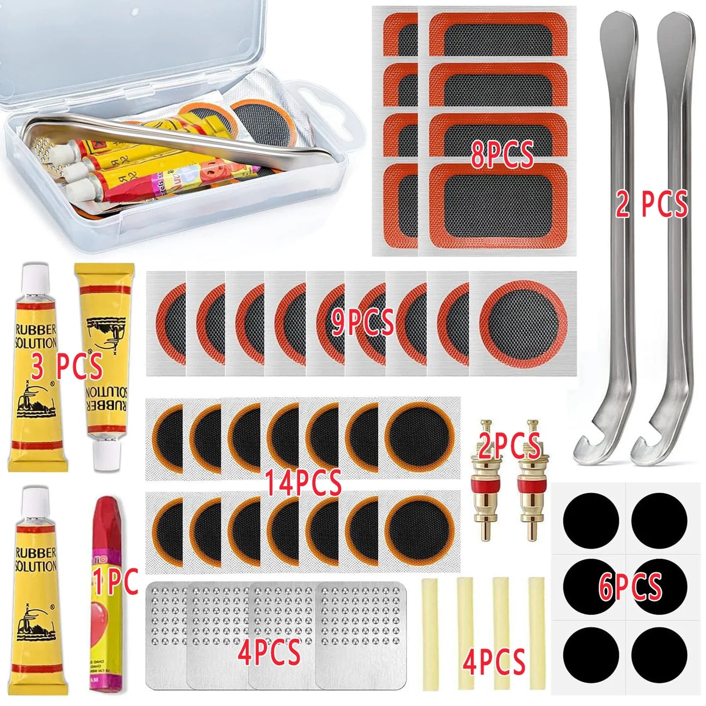 Bike Tire Repair Kit – Patches, Grinding Film, Crowbar & Multifunctional Tools for Cycling Repairs