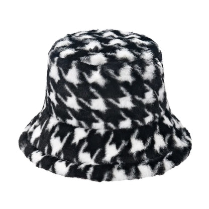 Women’s Winter Bucket Hat – Fashion Leopard Panama, Warm Vintage Faux Fur Fisherman Cap
