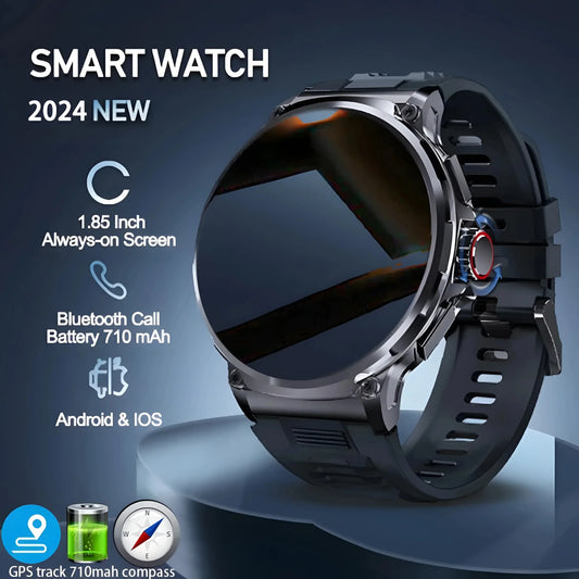 New 710mAh Bluetooth Smartwatch for Men – 1.85" HD Screen, Heart Monitor, Waterproof Fitness Watch for Android & iOS