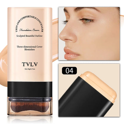 TVLV Eraser Foundation Stick with Brush – 20g Brightening Liquid Foundation & Long-Lasting Concealer