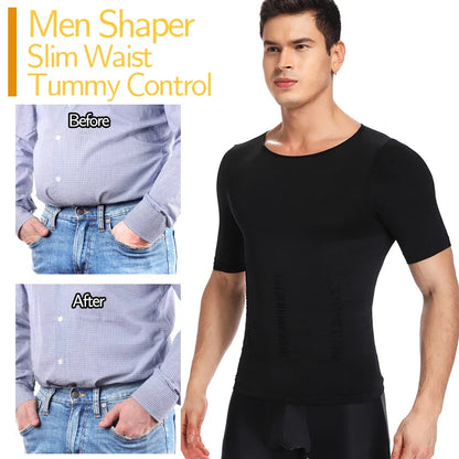 Men’s Weight Loss Body Shaper T-Shirt – Slimming Compression Gynecomastia Undershirt Waist Trainer Muscle Tank Top