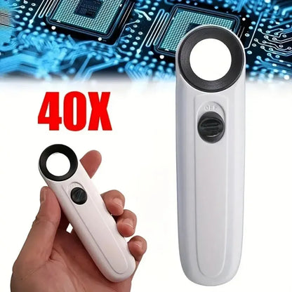 40X Handheld Magnifier with LED Lights: HD Magnifying Glass for Jewelry Identification, Diamond, and Jade Mirror