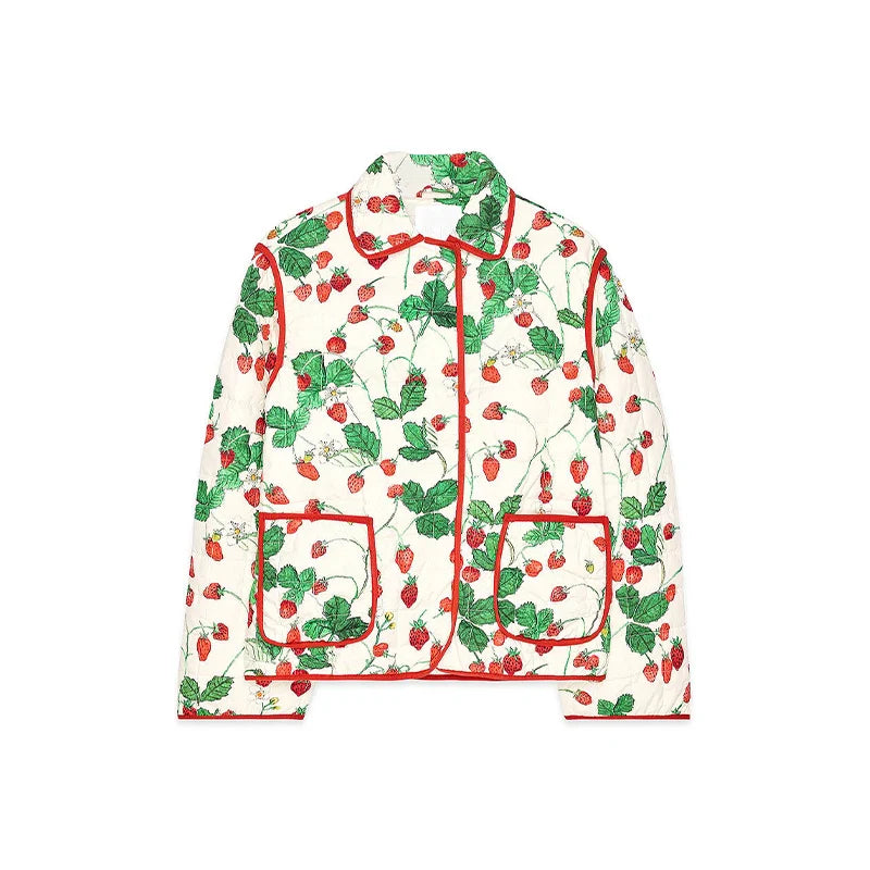 2025 Women’s Printed Quilted Padded Jacket – Collared Cotton Coat with Contrast Piped Pockets, Casual Autumn Outerwear