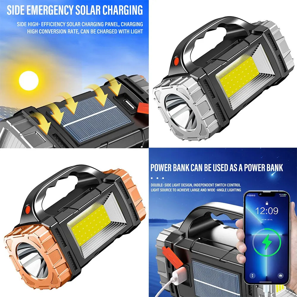 High Power Rechargeable LED Flashlight: Portable Multifunctional Light with Side Light - Waterproof, Multiple Lighting Modes