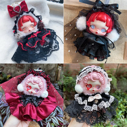 10cm Skullpanda Doll Clothes – Vintage Princess Dress Set with Headwear, Winter Symphony Series