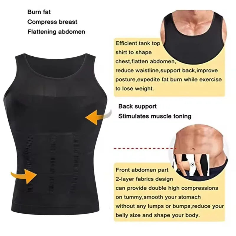 YBFDO Men's Slimming Body Shaper Compression Vest - Seamless Waist Trainer Tank Top for Weight Loss and Belly Control