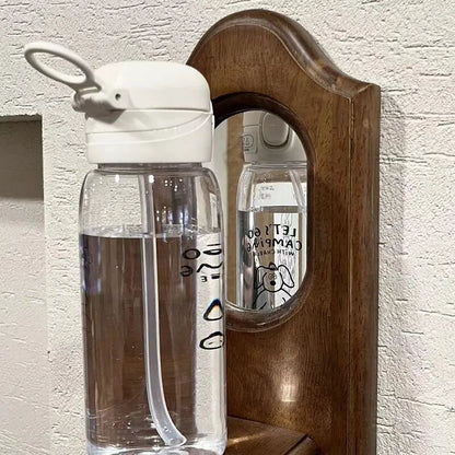 Cartoon Ice Suction Cup: Portable Large Capacity Plastic Water Bottle with Straw - Drop Resistant & Travel-Friendly Water Cup