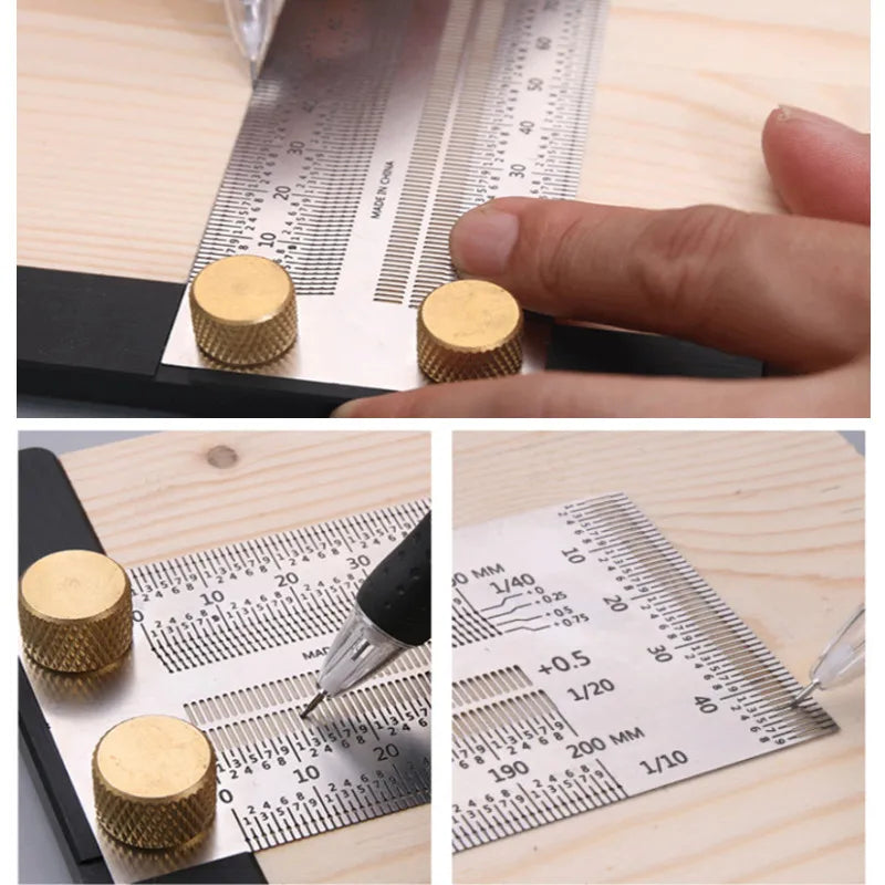 High Precision T-Type Scale Ruler — Stainless Steel Woodworking Scribing & Marking Gauge